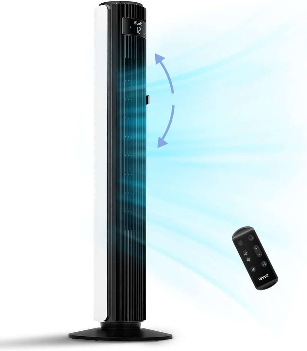 LEVOIT Tower Fan for Bedroom, Standing Fan with 28dB Quiet for Sleep, Remoter, 12H Timer, 25ft/s Velocity, 5 Speeds, 4 Modes, 90° Oscillation for Home, Office, Indoor, Bladeless 36 inch, White wourant