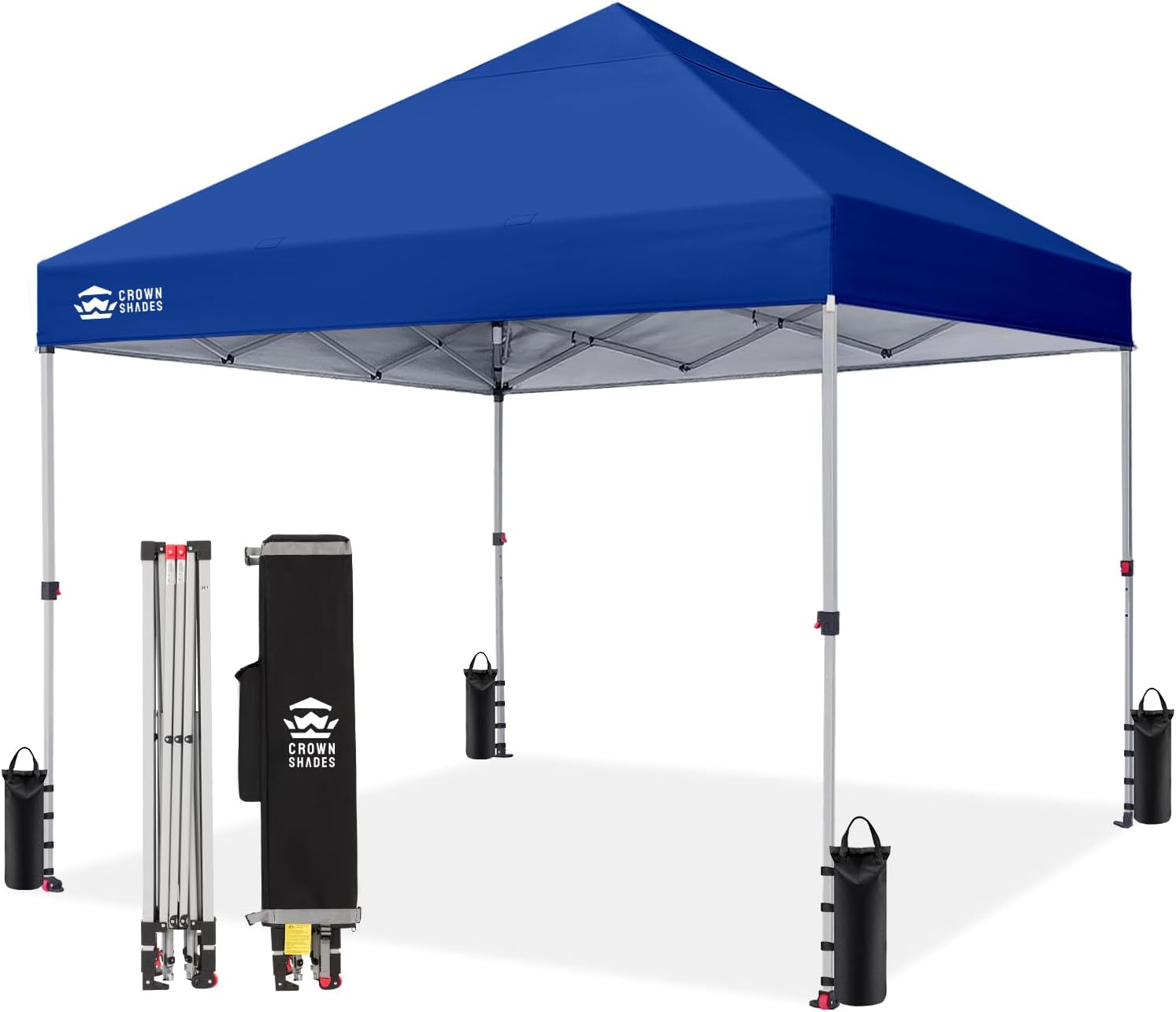 Crown Shades 10x10 Pop Up Canopy - Beach Tent with One Push Setup - Outdoor Sun Shade for Events, Parties, Camping - Gazebo with STO-N-Go Cover Bag, Silver Coated Top, 3 Height& 4 Sand Bags, Yellow woonhhop