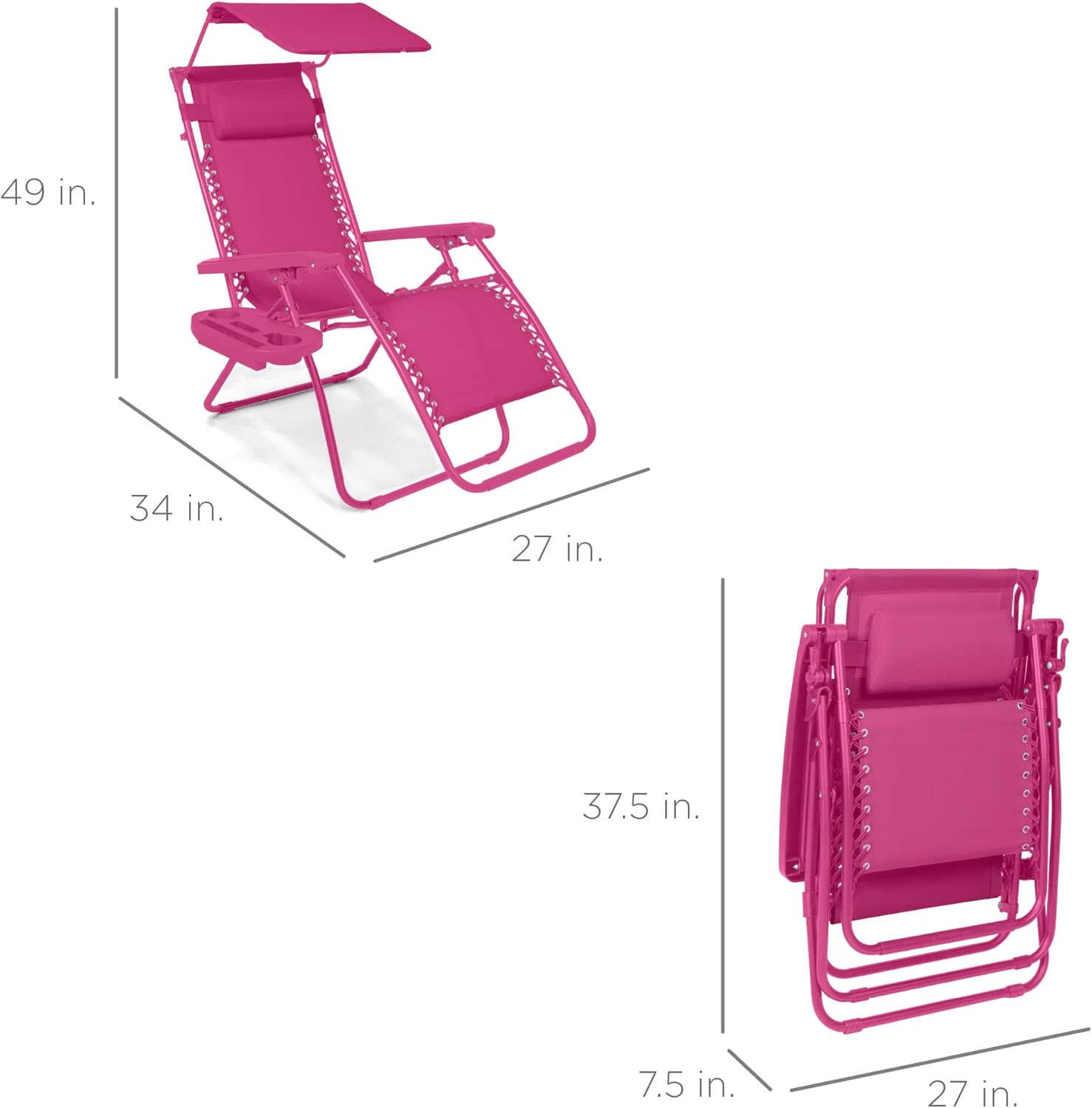 Best Choice Products Folding Zero Gravity Outdoor Recliner Patio Lounge Chair w/Adjustable Canopy Shade, Headrest, Side Accessory Tray, Textilene Mesh - Peacock Blue wourant