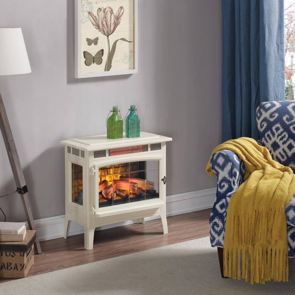 Freestanding Electric Fireplace Stove Heater with 3D Flame Effect for 1,000 Sq. Ft wourant