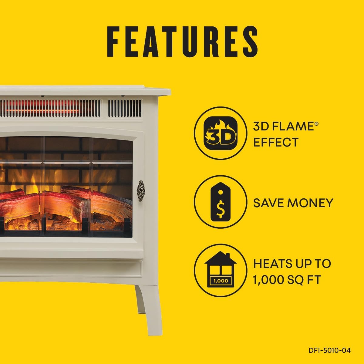Freestanding Electric Fireplace Stove Heater with 3D Flame Effect for 1,000 Sq. Ft wourant