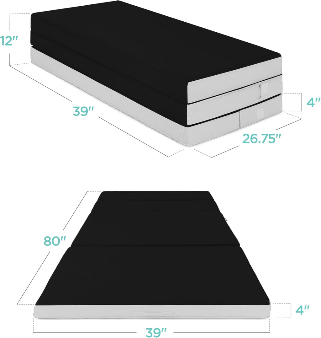 Best Choice Products 4in Portable Queen-Size Mattress, Tri-Fold Mattress for Camping, Guest, Toddler, Foam Plush w/Carry Case - Grey wourant