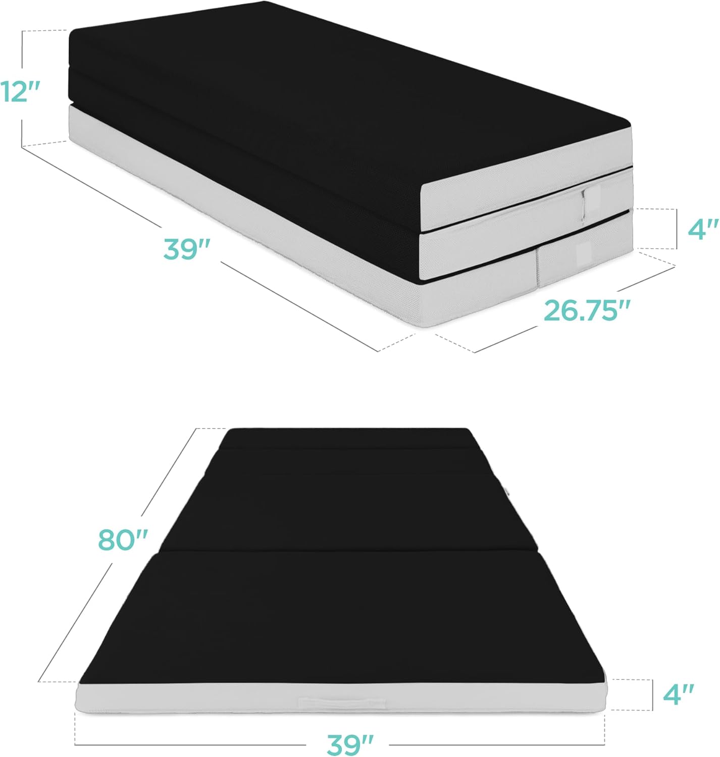 Best Choice Products 4in Portable Queen-Size Mattress, Tri-Fold Mattress for Camping, Guest, Toddler, Foam Plush w/Carry Case - Grey wourant