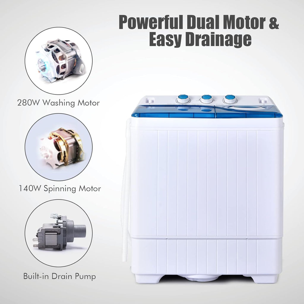 COSTWAY Double Tub 26 lb Capacity Laundry 18 lb 8 lb Spin Combo with Timer Knob Built-in Drain Pump Small Portable Washing Machine wourant