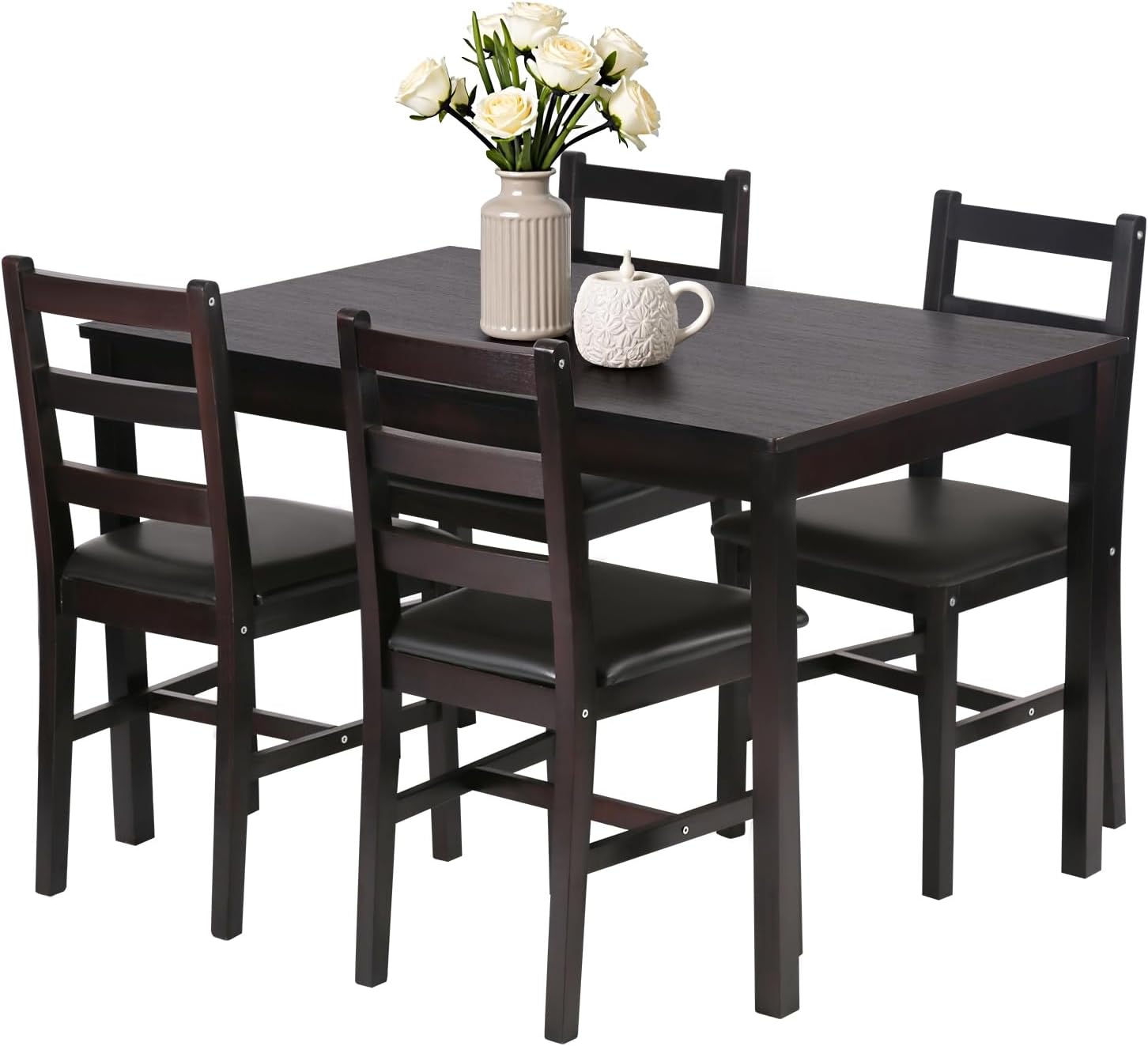 FDW 5 Piece Solid Wood Dining Table Set Space Saving Design Smooth Surface Pine Kitchen Table wourant
