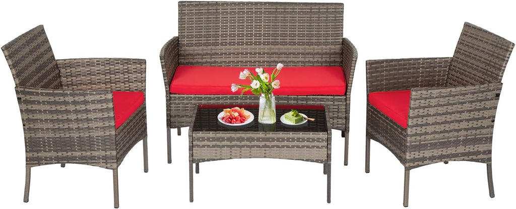 FDW | 4-Piece Patio Furniture Set | Black | Outdoor Wicker Furniture with Coffee Table | Modern Rattan Chairs Conversation Set | Outdoor Seating | Weather-Resistant | for Porch, Garden, Lawn woonhhop