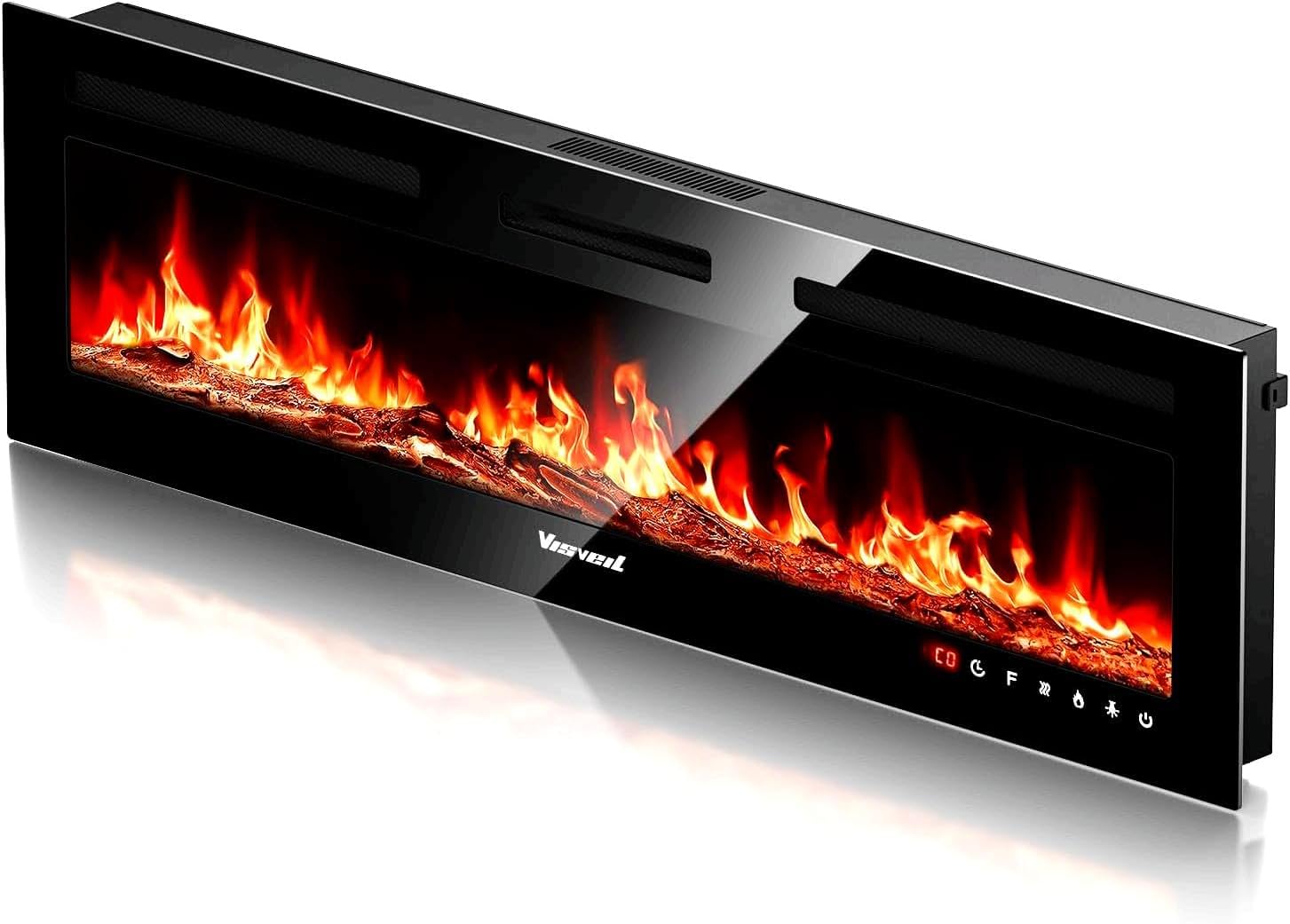 Electric Fireplace 60Inch,Wall Mounted Electric Fireplace Heater with Timer Inserts，TV Stand Touch Screen and Realistic Flame,Log Set,Crystal Flames 750 to 1500W，Remote for Living Room wourant