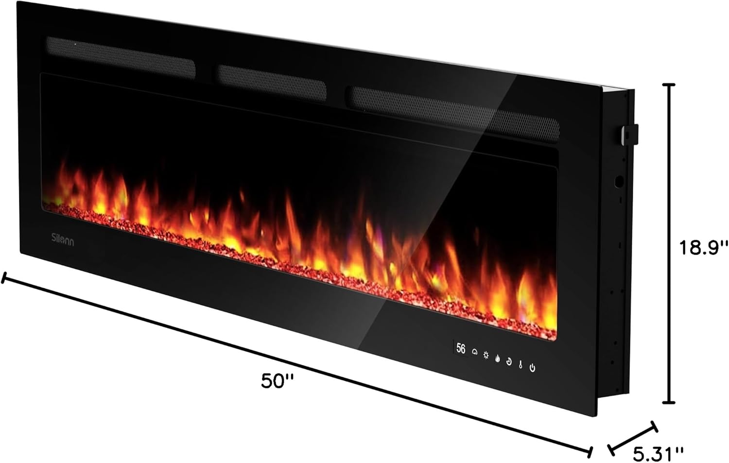 50" Smart Electric Fireplace 5300 BTU Heat Output, Ultra-Slim Wall-Mount or Built-In Electric Fireplace wourant