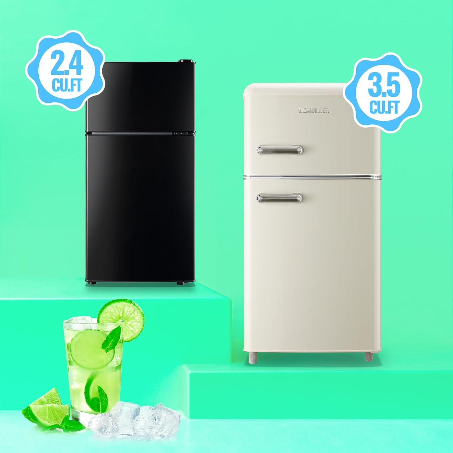 2.4 Cu.Ft Mini Fridge with Freezer & Double Door Small Tiny Size Refrigerator with 7 Temperature Control Knob Only Suitable for One Person Use Black wourant