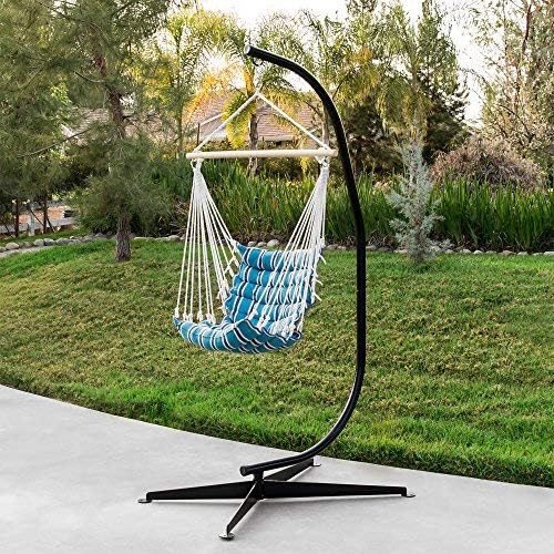 Best Choice Products Metal Hanging Hammock C-Stand for Chair/Weather-Resistant Finish, Offset Base - Stand Only - Black wourant