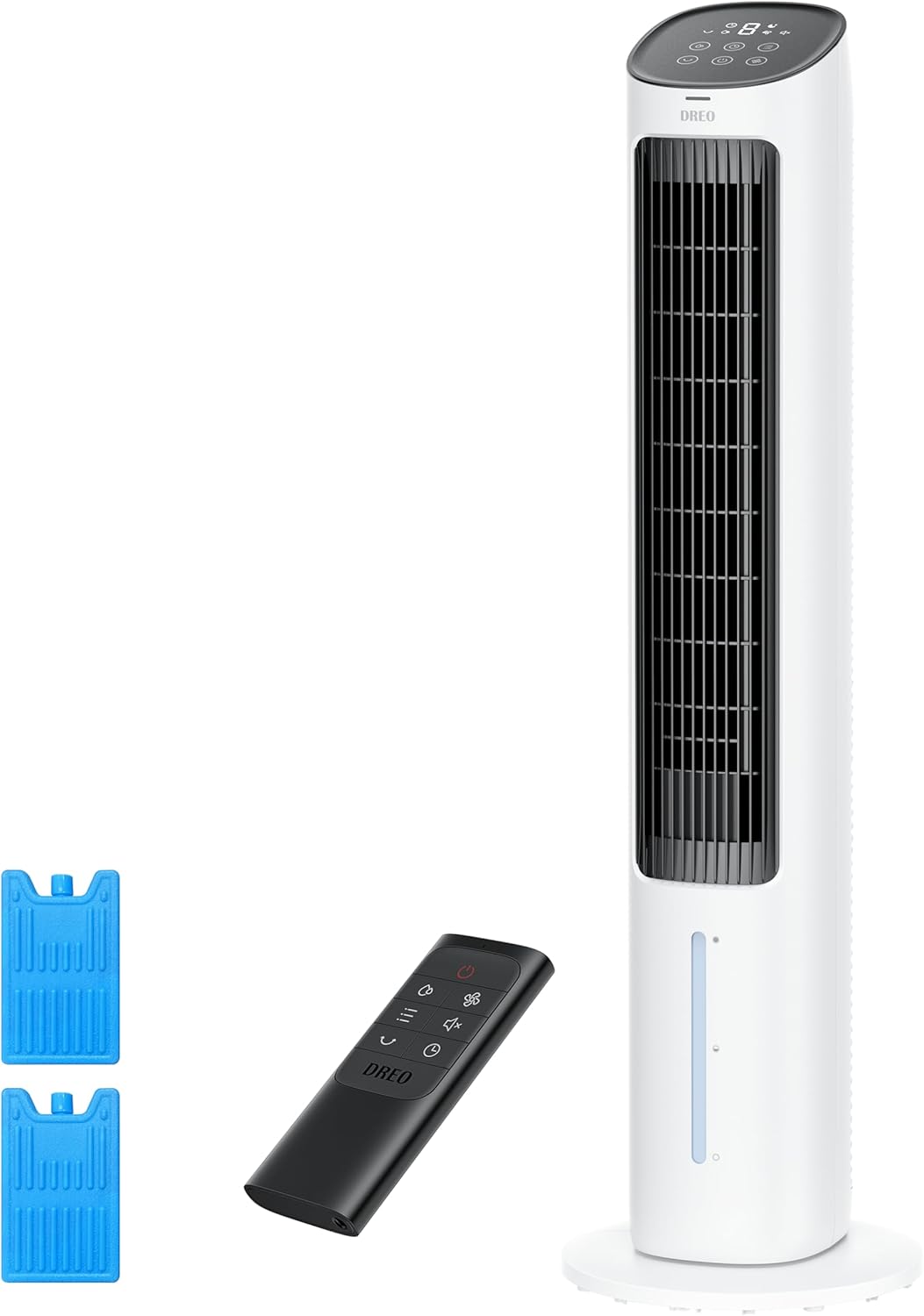 DREO Portable Air Conditioners Fan, 40?Standing Fans that Blow Cold Air, Portable AC?0° Oscillating Evaporative Air Cooler，Removable Water Tank, Ice Packs, Remote Control, 4 Speeds, 7H Timer, White woonhhop
