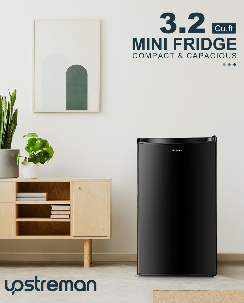 Upstreman 3.2 Cu.Ft Mini Fridge with Freezer, Single Door Mini Fridge, Dorm Fridge, Adjustable Thermostat, Mini Refrigerator for Bedroom, Office, Dorm, Black-BR321 wourant