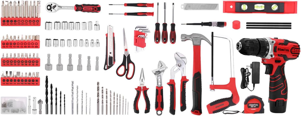 KingTool 276-Piece Tool Set Kit Tool kit 12V Cordless Power Drill Driver Toolbox Storage Case wourant