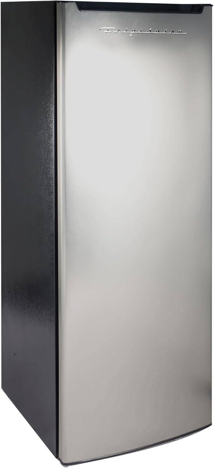 Frigidaire Upright Freezer, 6.5 cu. ft., Deep Freeze, Vinyl Coated Metal with Wire Shelving, Compact for Kitchen, RV, Dorm, Cabin, and Trailer, Platinum Design Series, Silver - 21D x 23W x 56H wourant