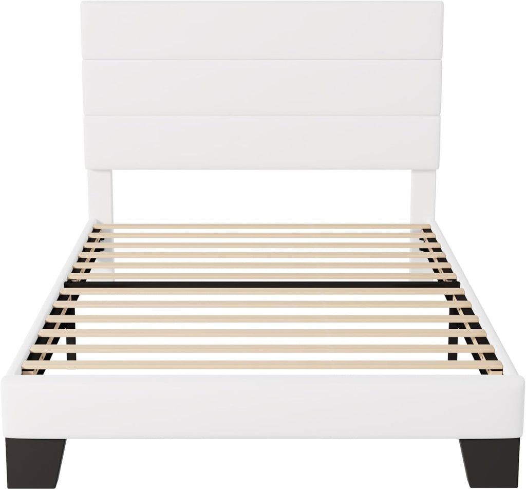 Allewie Queen Size Platform Bed Frame Fabric Upholstered Headboard Wooden Slats Support wourant