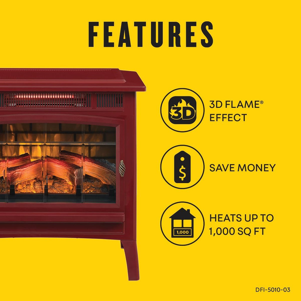 Freestanding Electric Fireplace Stove Heater with 3D Flame Effect for 1,000 Sq. Ft wourant