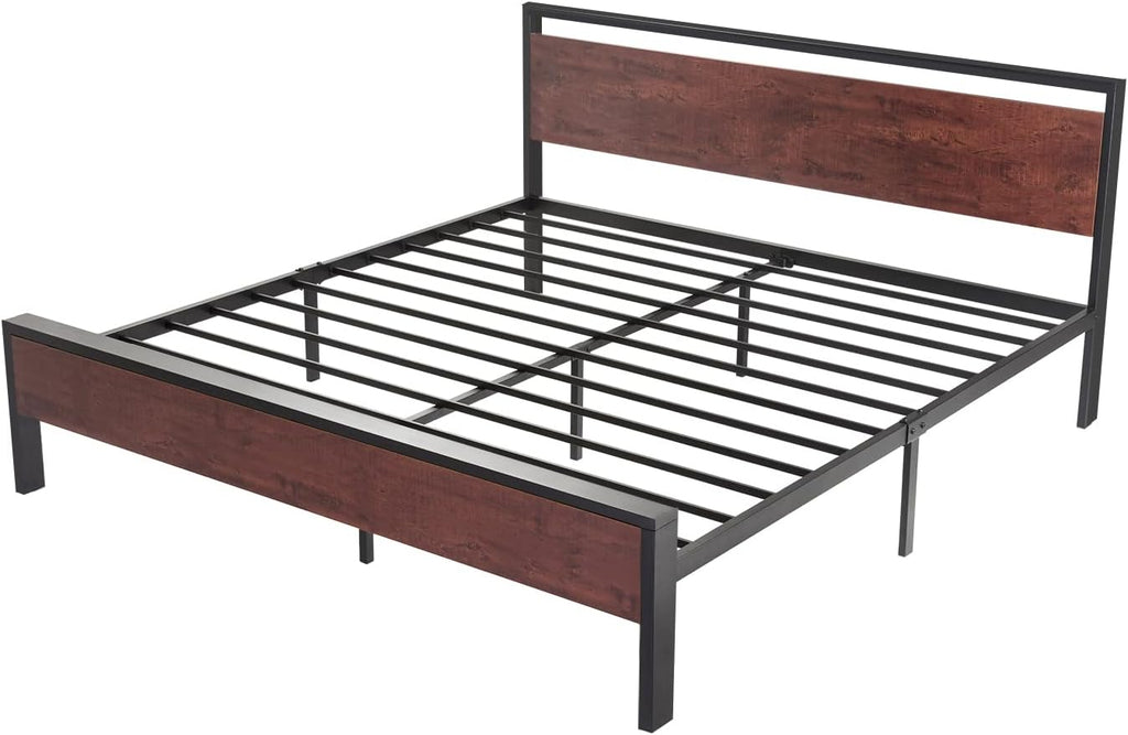 SHA CERLIN 14 Inch Full Size Metal Platform Bed Frame with Wooden Headboard and Footboard wourant