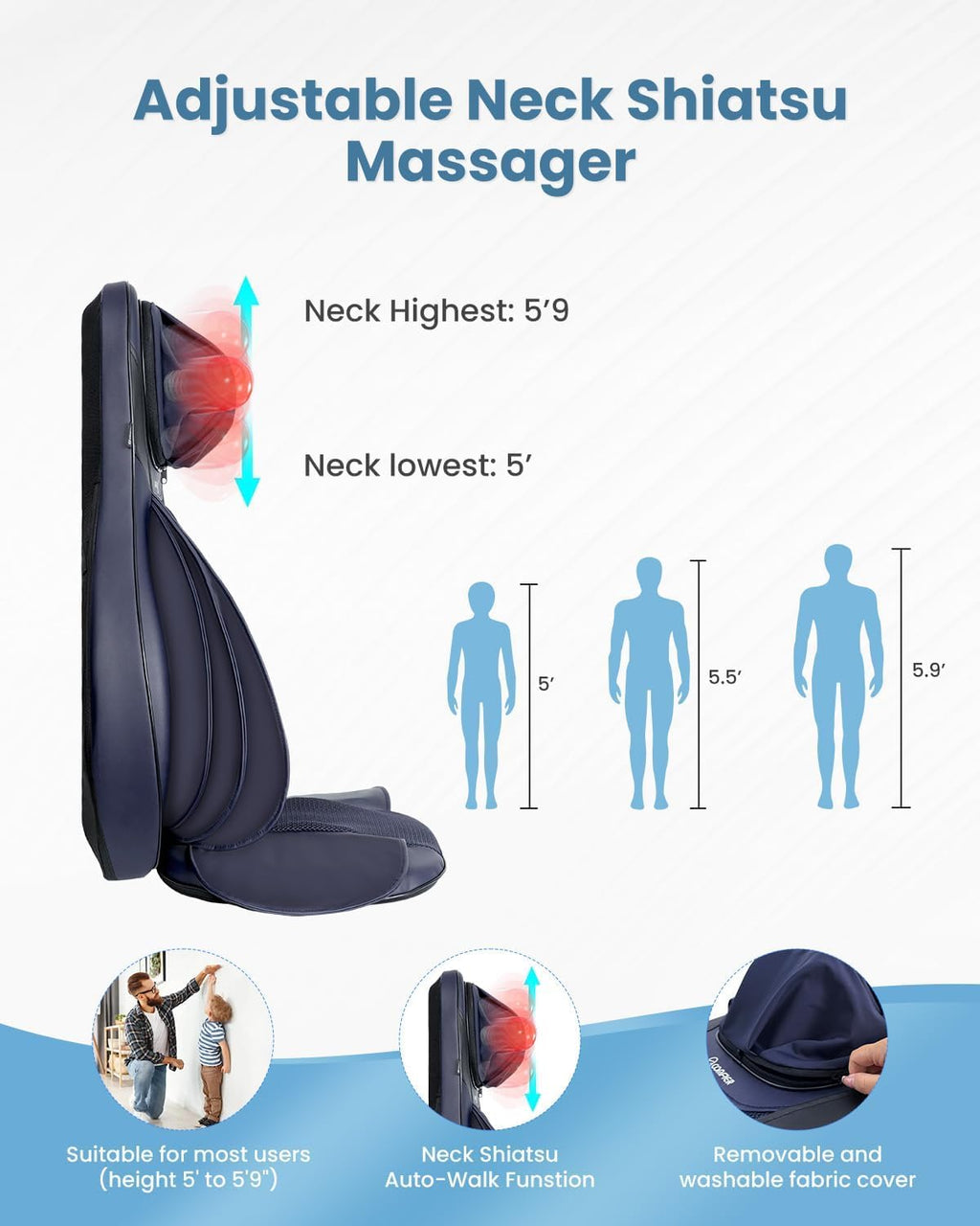 COMFIER Massager Chair with Heat Shiatsu Neck Back Massager Portable with Compress & Rolling Massage Chair Pad for Full Back Neck & Shoulders Full Body Pain wourant