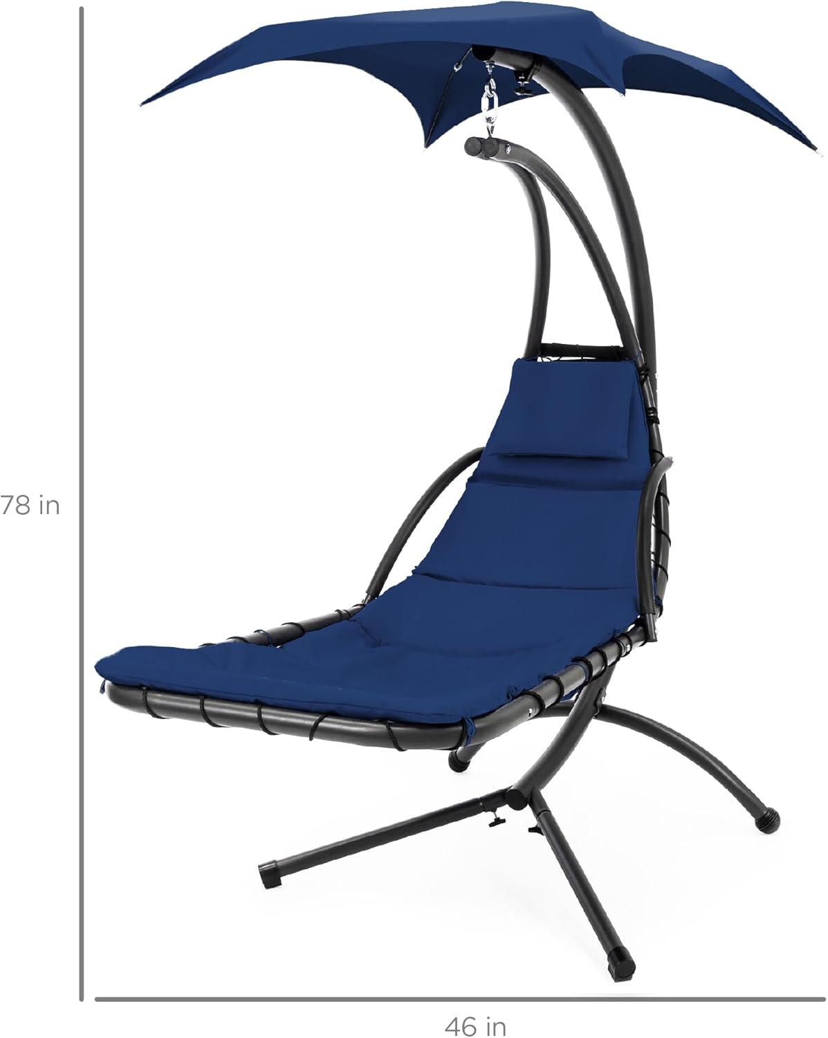 Best Choice Products Outdoor Hanging Curved Steel Chaise Lounge Chair Swing w/Built-in Pillow and Removable Canopy - Charcoal Gray wourant