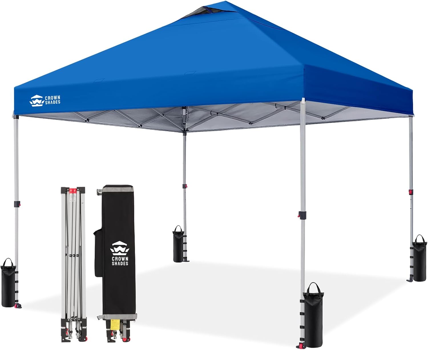 Crown Shades 10x10 Pop Up Canopy - Beach Tent with One Push Setup - Outdoor Sun Shade for Events, Parties, Camping - Gazebo with STO-N-Go Cover Bag, Silver Coated Top, 3 Height& 4 Sand Bags, Yellow woonhhop