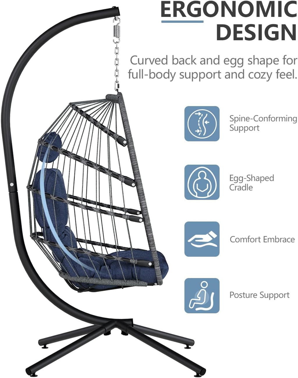 SWITTE Egg Chair Outdoor Indoor Wicker Hanging Egg Swing Chair 350lbs Capacity for Patio wourant