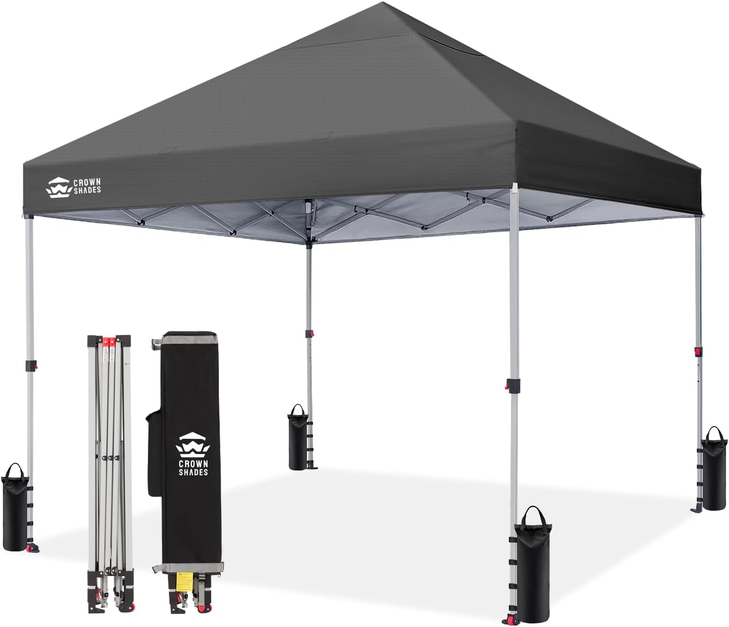 Crown Shades 10x10 Pop Up Canopy - Beach Tent with One Push Setup - Outdoor Sun Shade for Events, Parties, Camping - Gazebo with STO-N-Go Cover Bag, Silver Coated Top, 3 Height& 4 Sand Bags, Yellow woonhhop