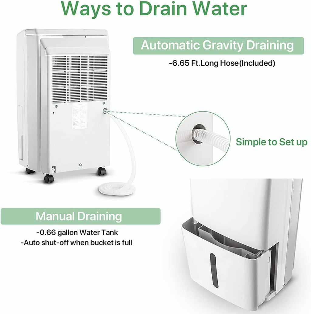 Waykar 2000 Sq. Ft Dehumidifier for Home and Basements, with Auto or Manual Drainage, 0.66 Gallon Water Tank Capacity wourant