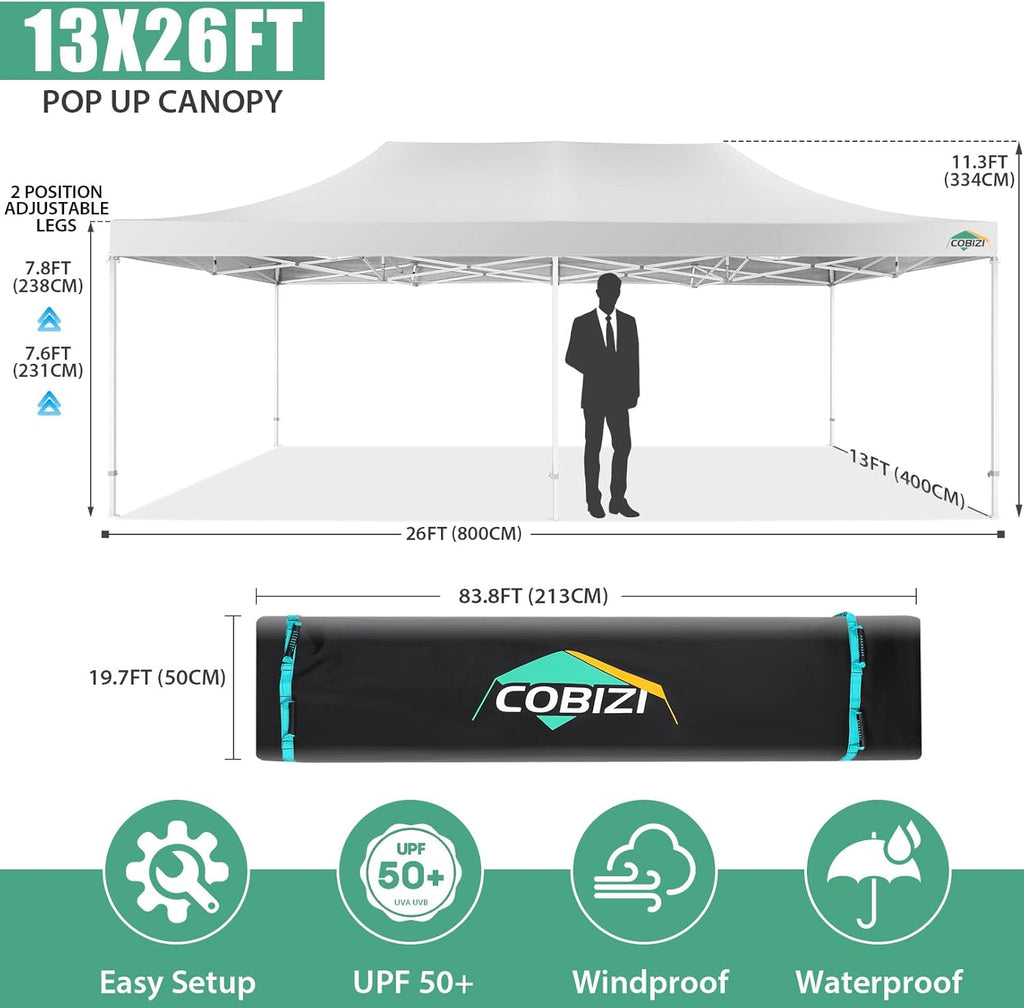 COBIZI 10x20 Heavy Duty Pop up Canopy Tent with 6 sidewalls Easy Up Commercial Outdoor Canopy Wedding Party Tents for Parties All Season Wind & Waterproof Gazebo with Roller Bag,Black(Frame Thickened) wourant