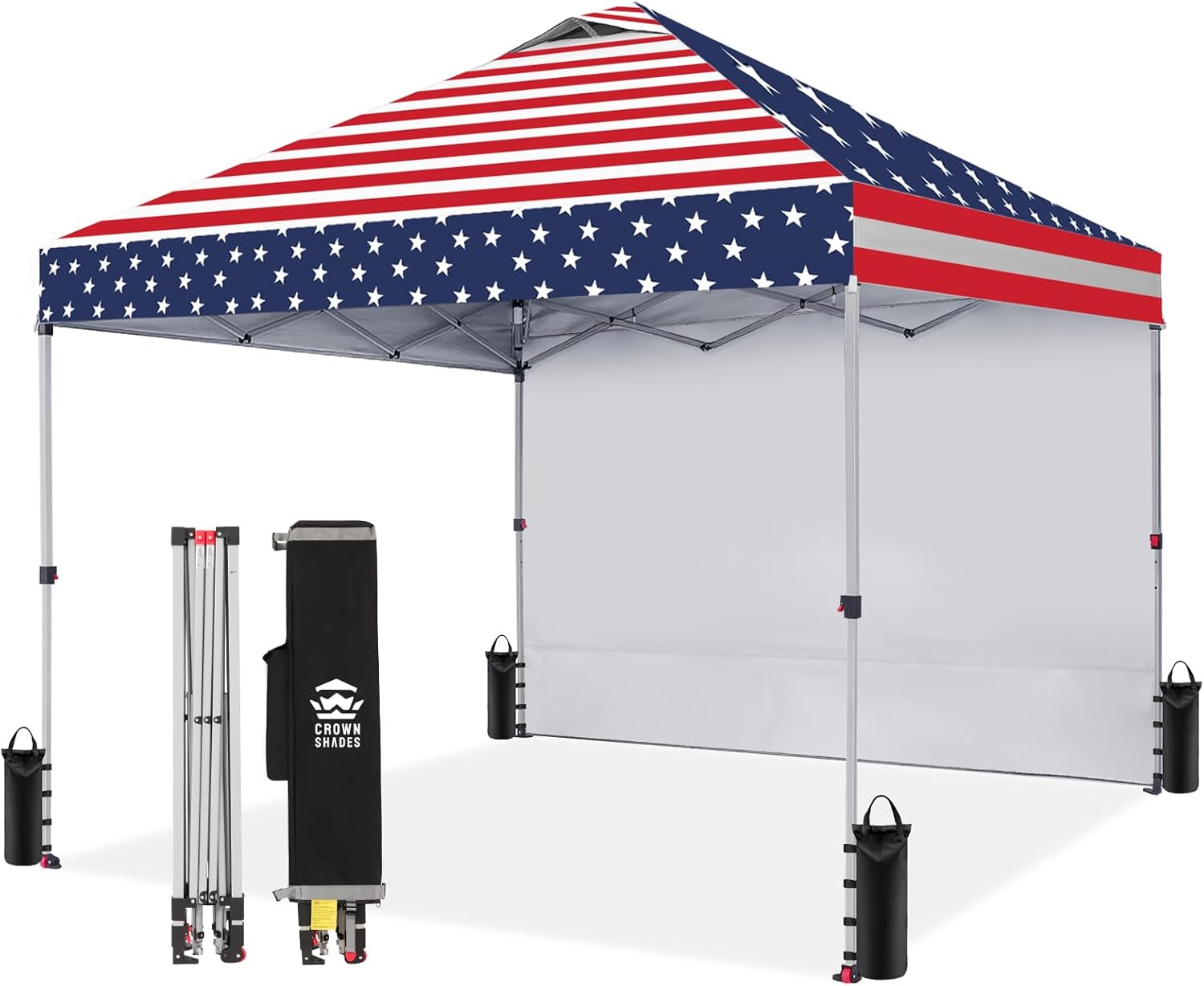 CROWN SHADES 10x10 Pop Up Canopy with 1 Side Wall - Beach Tent with One Push Setup - Outdoor Sun Shade for Events, Parties, Camping - Gazebo with STO-N-Go Cover Bag (White) woonhhop