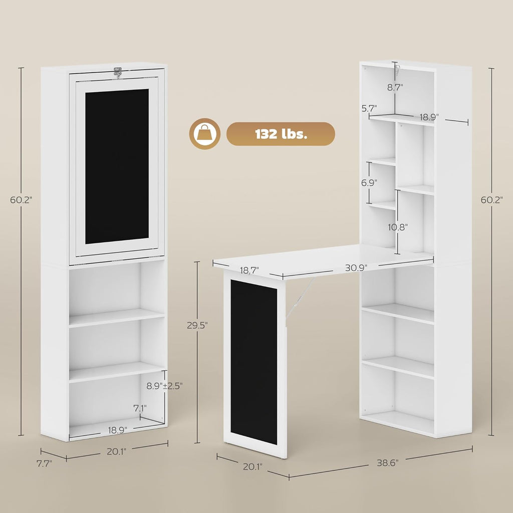 Folding convertible writing desk, wall mounted desk cabinet, multifunctional home office workstation wourant