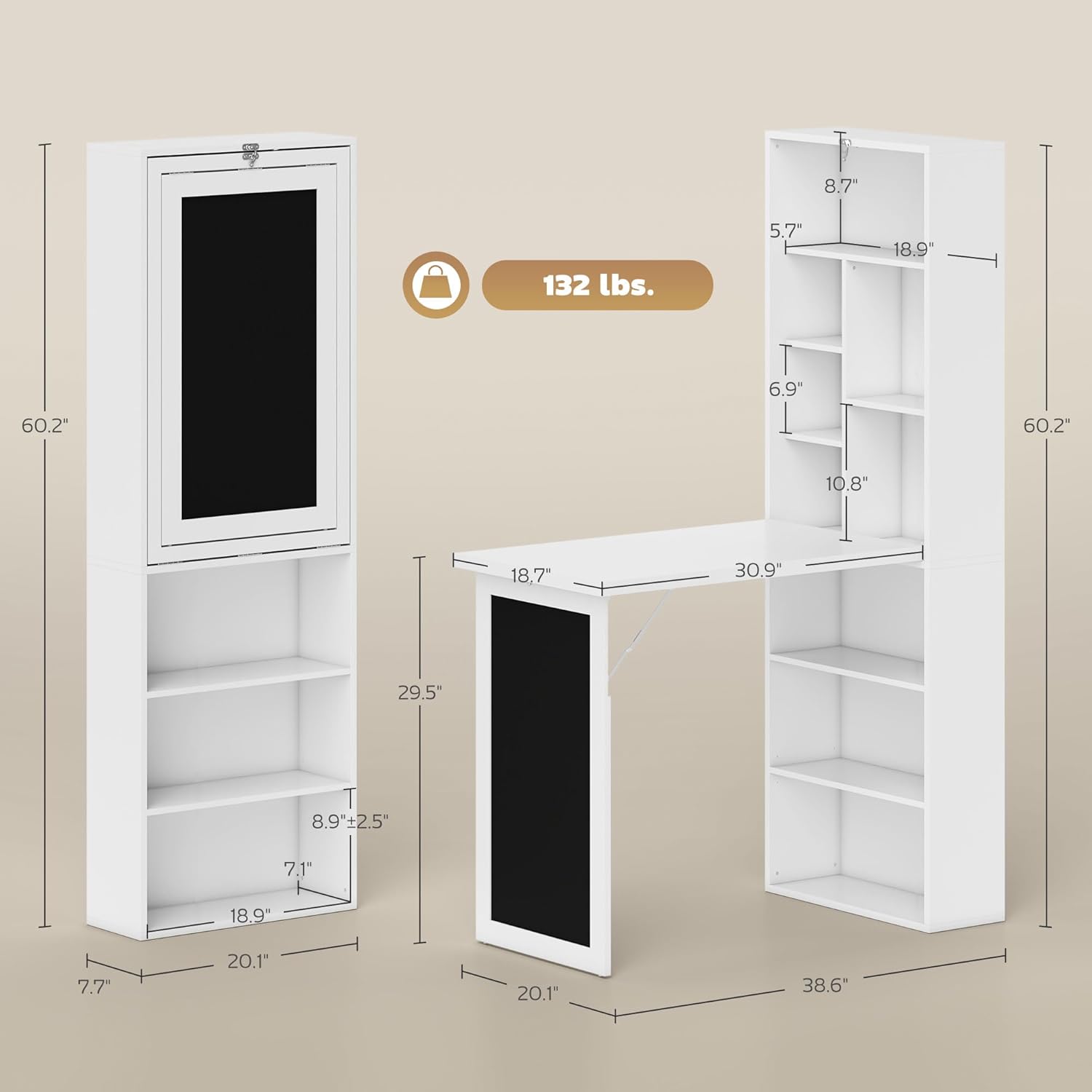 Folding convertible writing desk, wall mounted desk cabinet, multifunctional home office workstation wourant