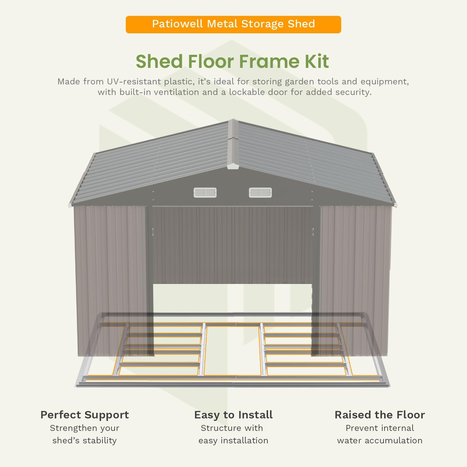 Patiowell 5x3 FT Outdoor Storage Shed Tool Shed with Sloping Roof and Lockable Door Metal Shed wourant