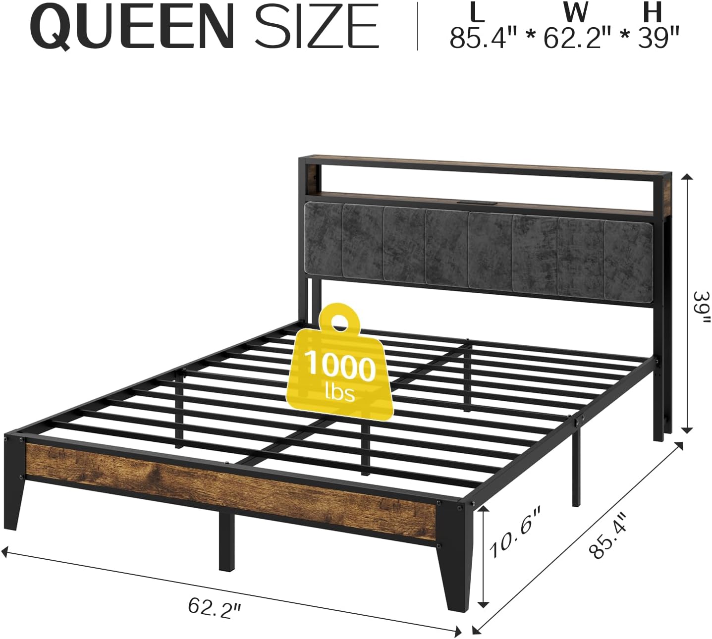 OLEVS Single Bed Frame LED Light Storage Headboard Charging Station Metal Platform Bed wourant