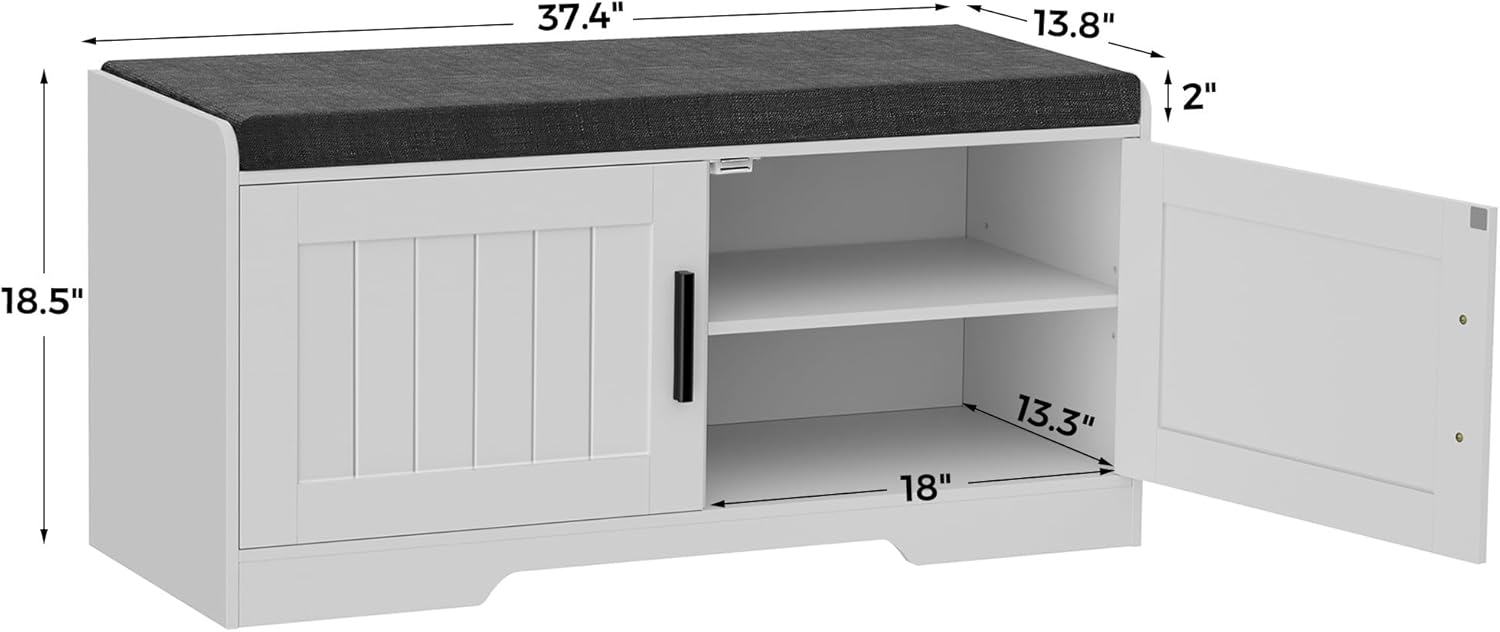 2-Tier Storage Bench, Shoe Bench with Thickened Padded Seat Cushion, Entryway Bench with 4 Doors, Adjustable Shelf wourant