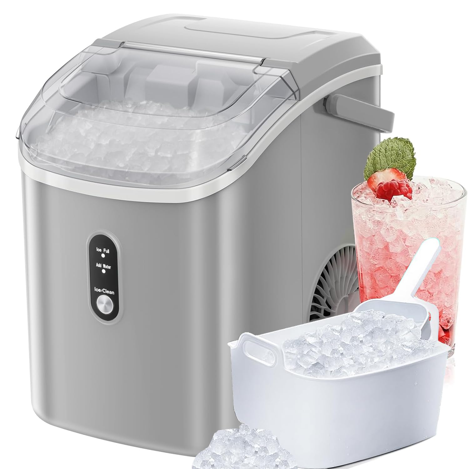 Antarctic Star Countertop Ice Maker with Soft Chewable Pellet Ice, 34lbs/24Hrs, One-Click Operation, Self-Cleaning Portable Peddle Ice Machine with Ice Scoop for Kitchen,Office,Bar,RV (Grey) woonhhop
