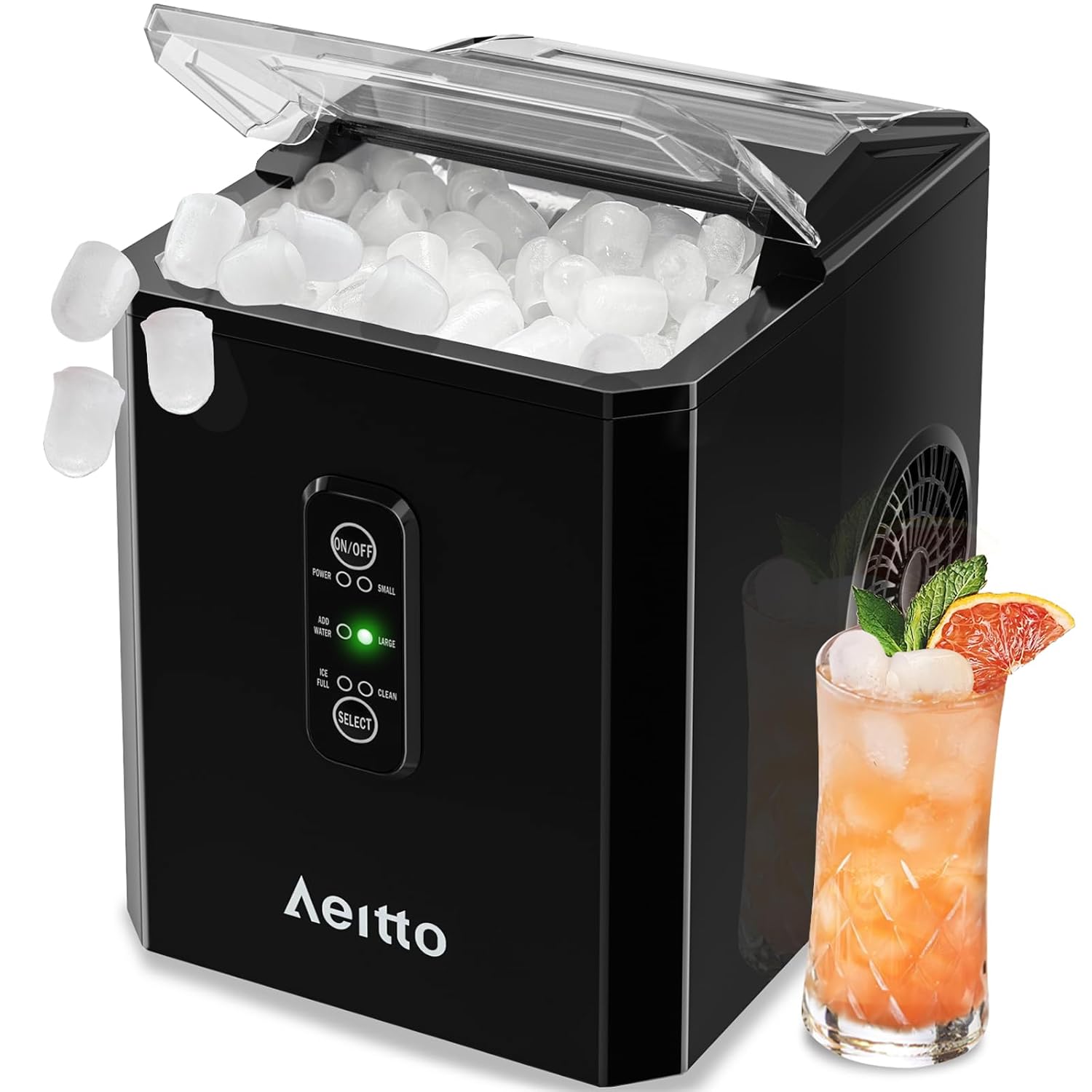 Aeitto Ice Makers Countertop, 9 Ice Cubes Release in 6 Mins, 26Lbs/24H, 2 Sizes of Bullet Ice Machine,Self-Cleaning Portable Ice Maker with Ice Scoop and Basket for Home Kitchen Office Bar RV, Black woonhhop