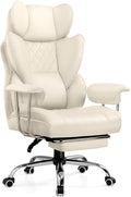 COMHOMA Big and Tall Office Chair, High Back Leather Gaming Chair with Footrest, Executive Ergonomic Office Chair with Pocket Spring Lumbar Support and with Outward Fixed Soft Armrests wourant