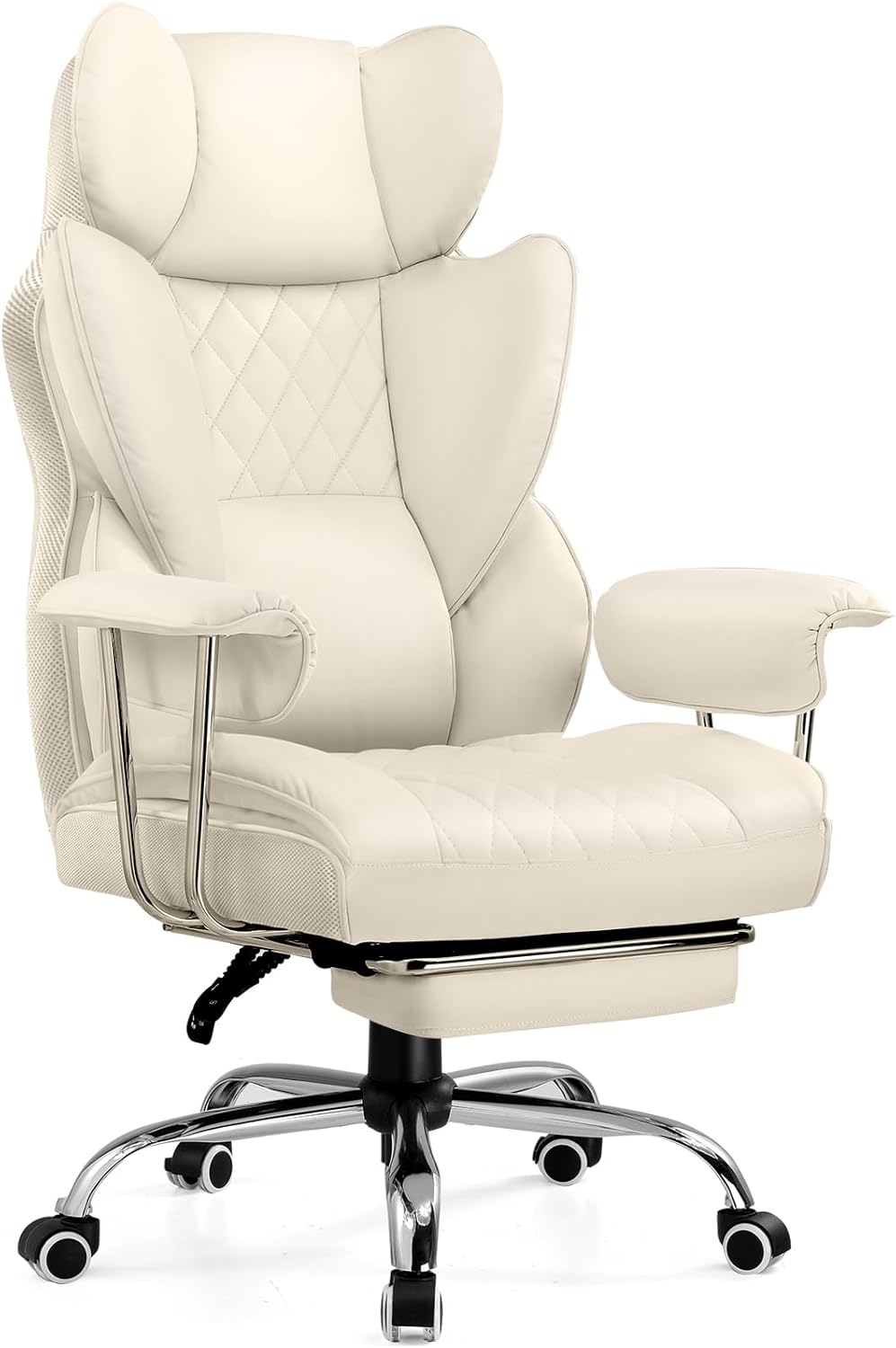 COMHOMA Big and Tall Office Chair, High Back Leather Gaming Chair with Footrest, Executive Ergonomic Office Chair with Pocket Spring Lumbar Support and with Outward Fixed Soft Armrests wourant