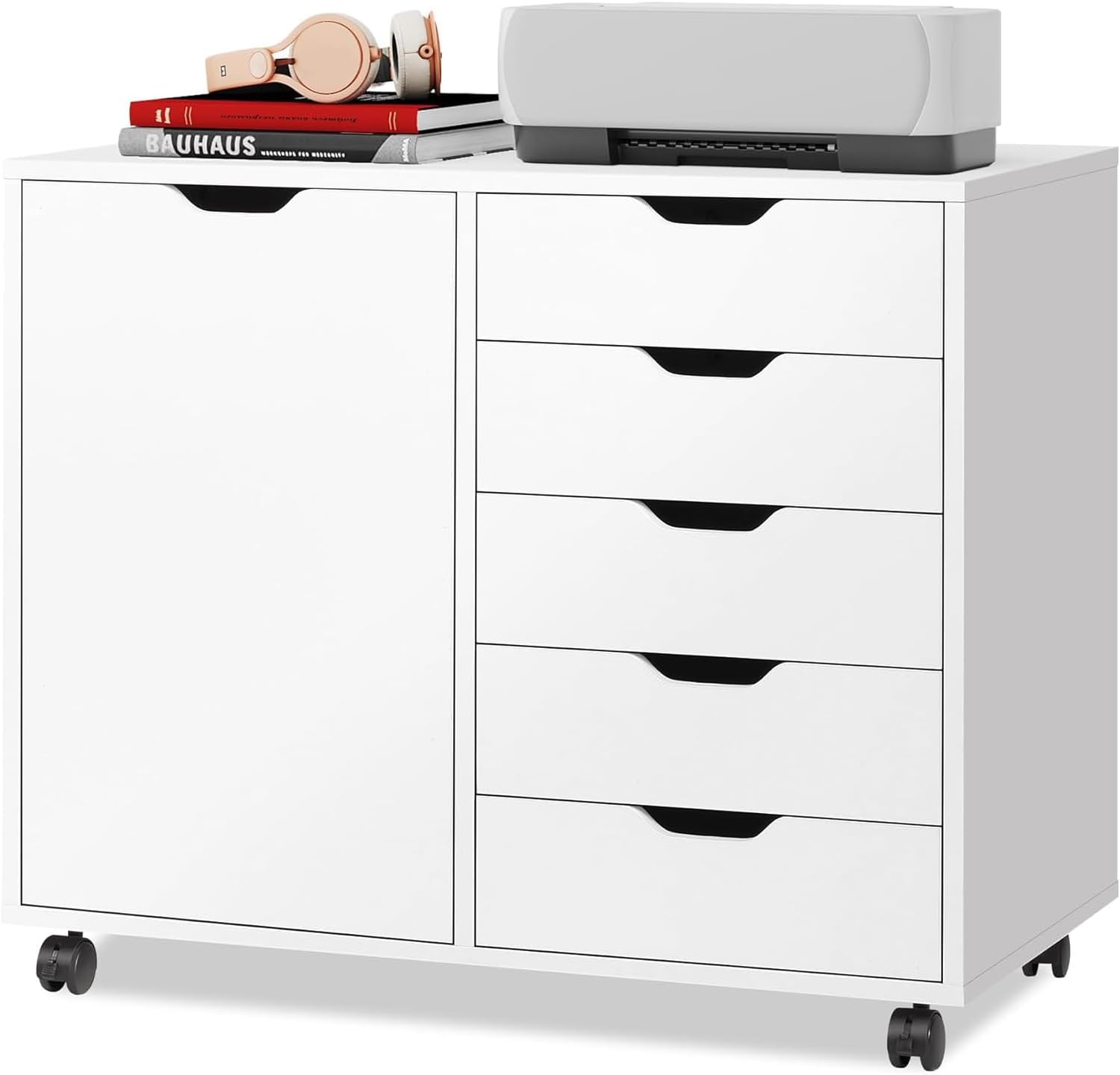 DEVAISE Mobile File Cabinet, 5-Drawer Wood Storage Chest with Door, Printer Stand wourant