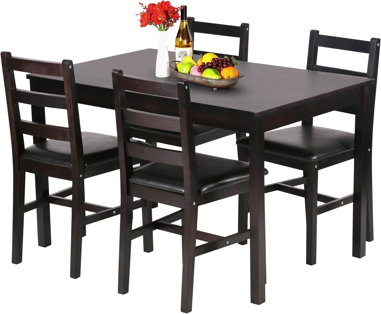 FDW 5 Piece Solid Wood Dining Table Set Space Saving Design Smooth Surface Pine Kitchen Table wourant