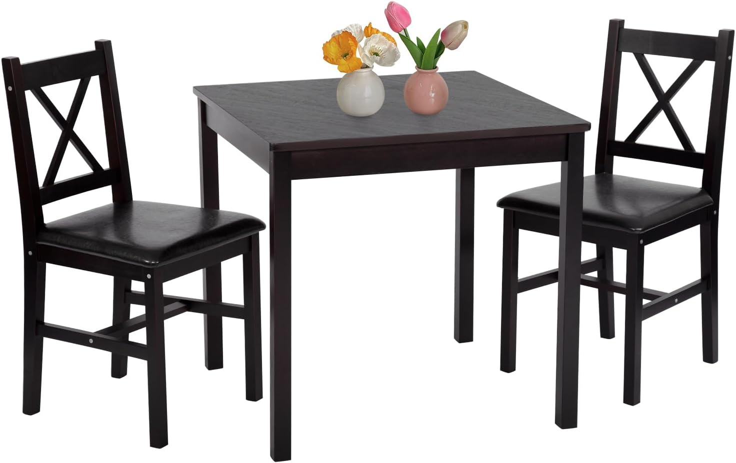 FDW 5 Piece Solid Wood Dining Table Set Space Saving Design Smooth Surface Pine Kitchen Table wourant