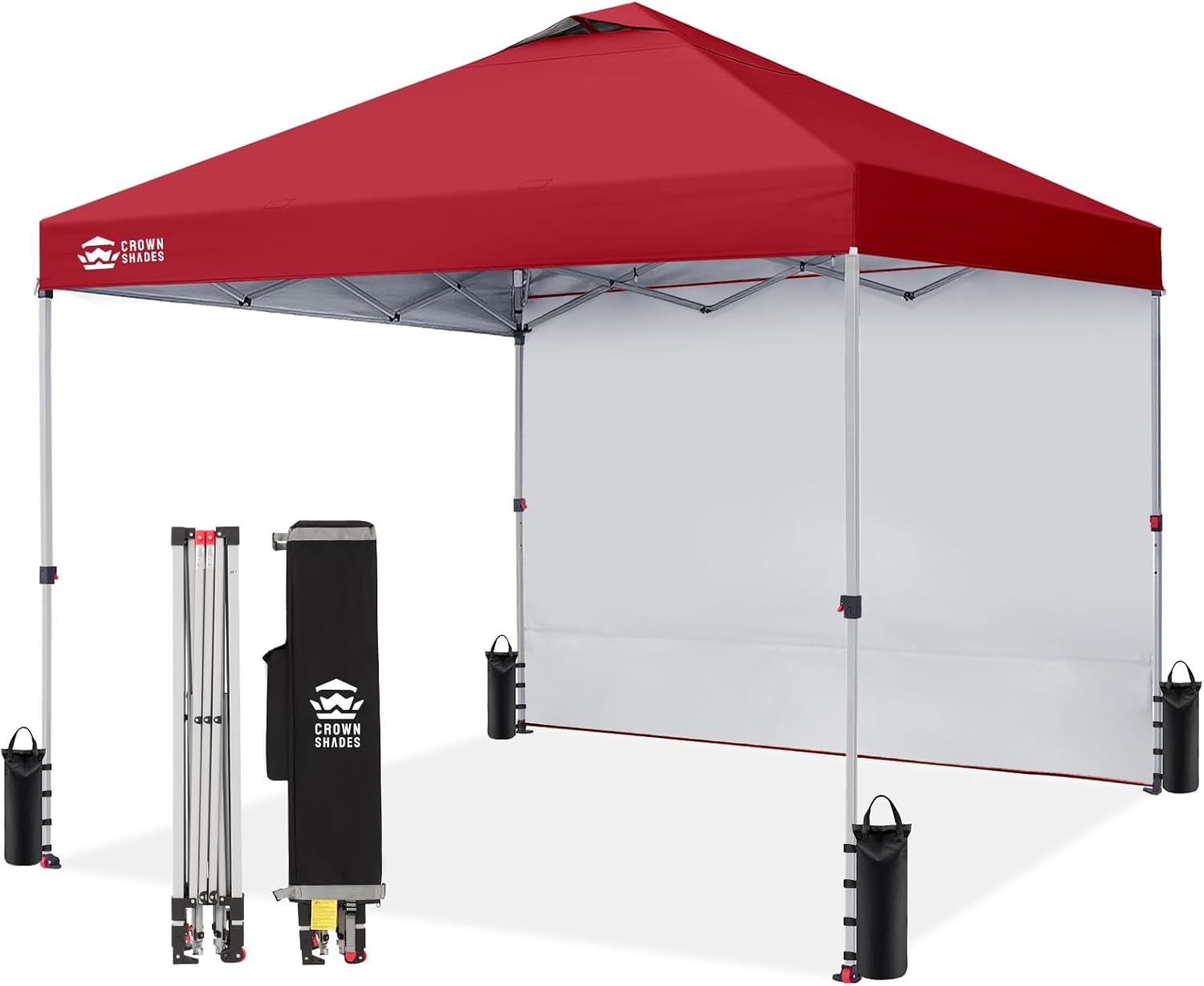 CROWN SHADES 10x10 Pop Up Canopy with 1 Side Wall - Beach Tent with One Push Setup - Outdoor Sun Shade for Events, Parties, Camping - Gazebo with STO-N-Go Cover Bag (White) woonhhop