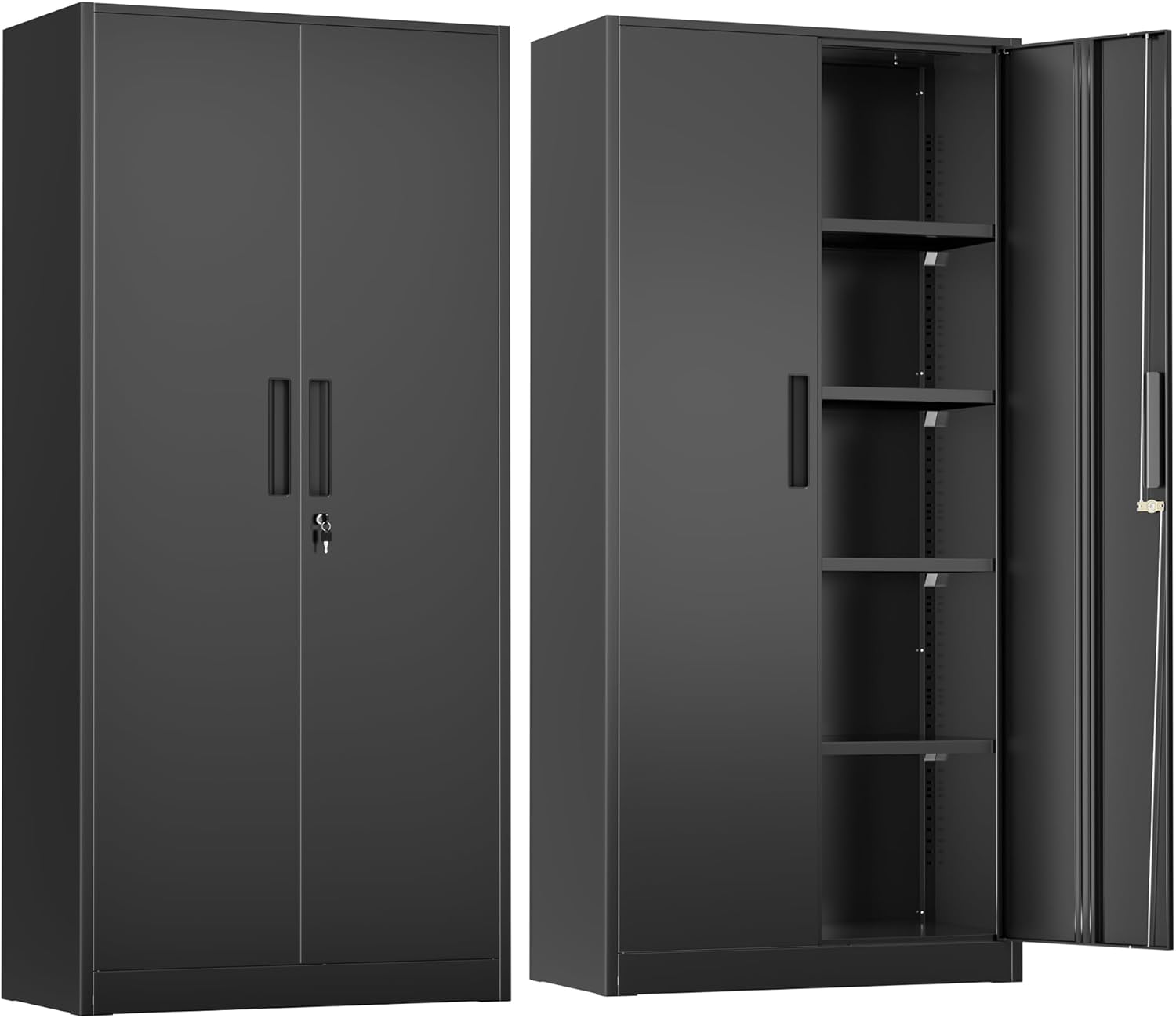 Greenvelly Metal Storage Cabinet, 72" Black Locking Metal Cabinet with 2 Doors and 4 Adjustable Shelves, Lockable Garage Storage Cabinets for Home Office, Garage, Kitchen, Living Room wourant