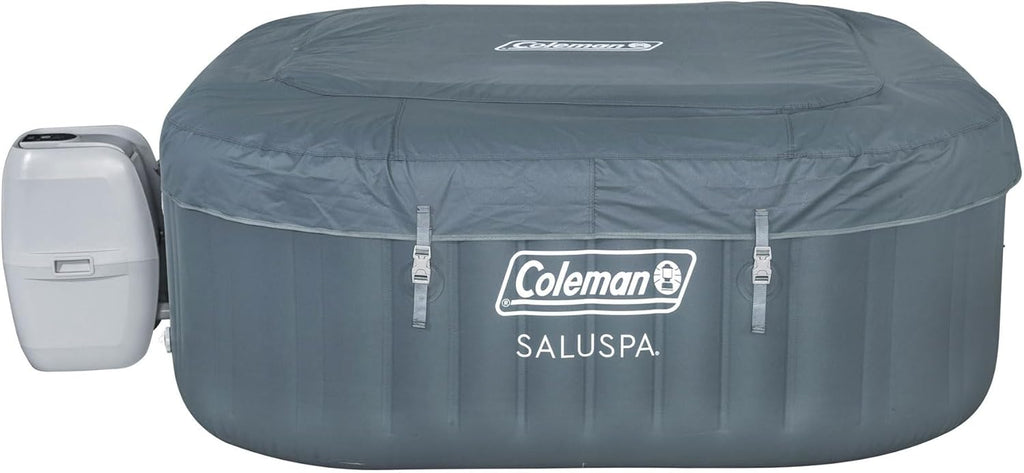 Coleman SaluSpa Atlantis AirJet 4 to 6 Person Inflatable Hot Tub Square Portable Outdoor Spa with 140 Soothing Jets with Cover, Blue wourant