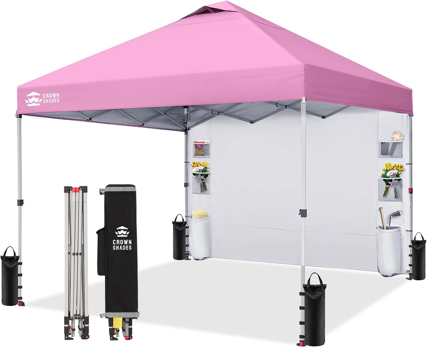 CROWN SHADES Canopy Tent 10x10 Pop Up Canopy Outdoor Shade with Pockets Sidewall, Easy Up Sun Shelter with One Person Set Up Center Lock, Portable Instant Camping Beach Canopy Tents, Purple woonhhop