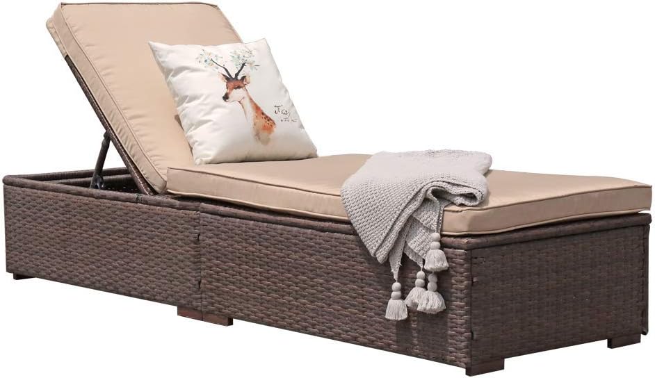Patiorama Outdoor Patio Lounge Chair Elegant Reclining Adjustable Pool Rattan Chaise Chair wourant