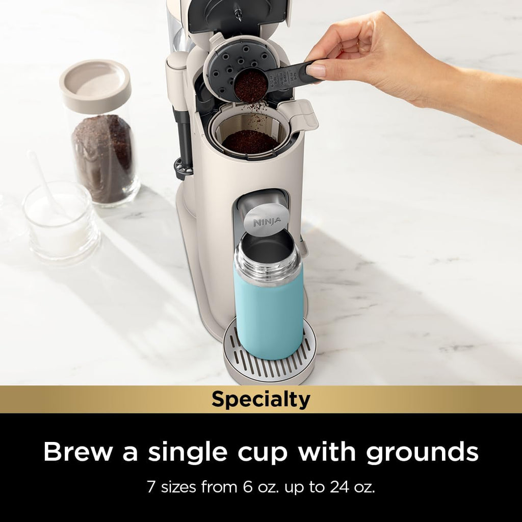 Ninja Pods & Grounds Single-Serve Coffee Maker, K-Cup Pod Compatible, Brews Grounds, Compact Design, 56-oz. Reservoir, 6-oz. Cup to 24-oz. Travel Mug Brew Sizes, Iced Coffee Maker, Stone, PB041ST wourant