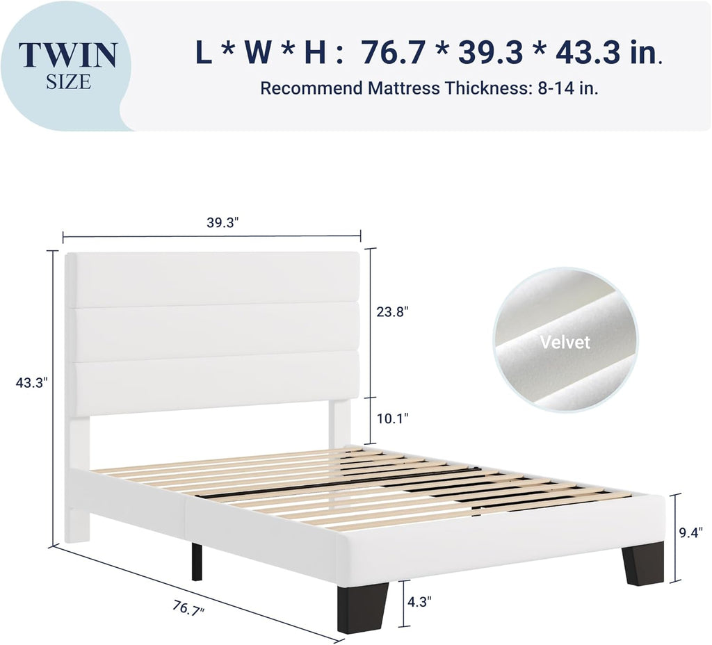Allewie Queen Size Platform Bed Frame Fabric Upholstered Headboard Wooden Slats Support wourant