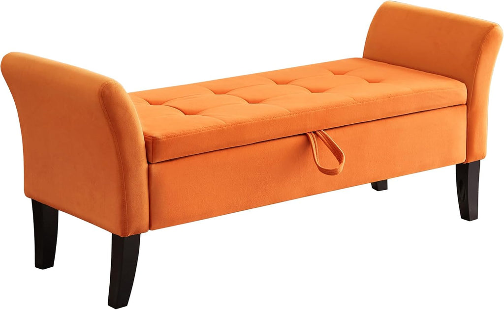 Furniliving Modern Storage Ottoman Bench, Sherpa Ottoman End of Bed Bench with Solid Wood Legs Upholstered Ottoman Benches with Storage Indoor Bench wourant