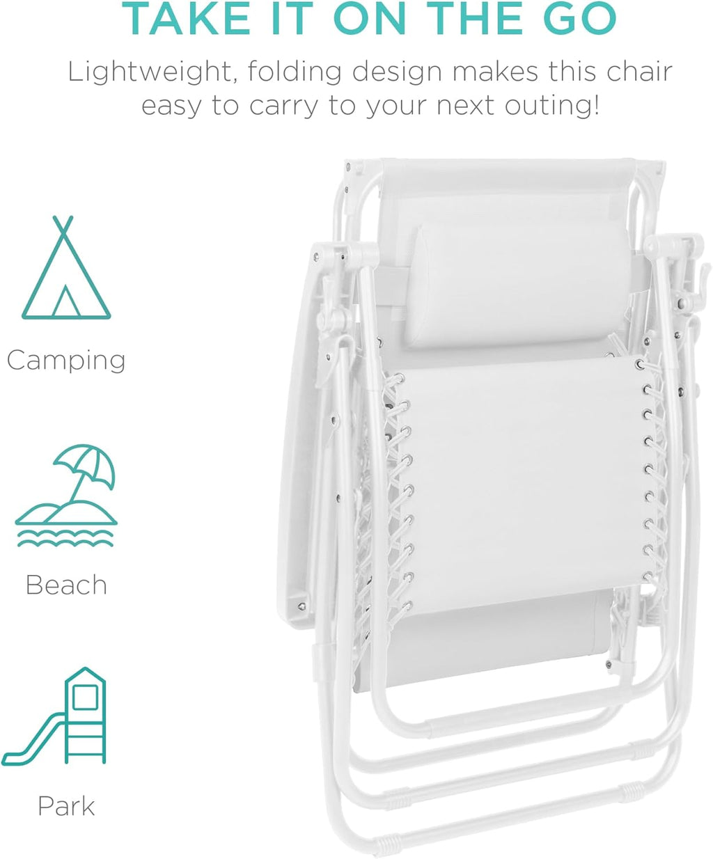 Best Choice Products Folding Zero Gravity Outdoor Recliner Patio Lounge Chair w/Adjustable Canopy Shade, Headrest, Side Accessory Tray, Textilene Mesh - Peacock Blue wourant